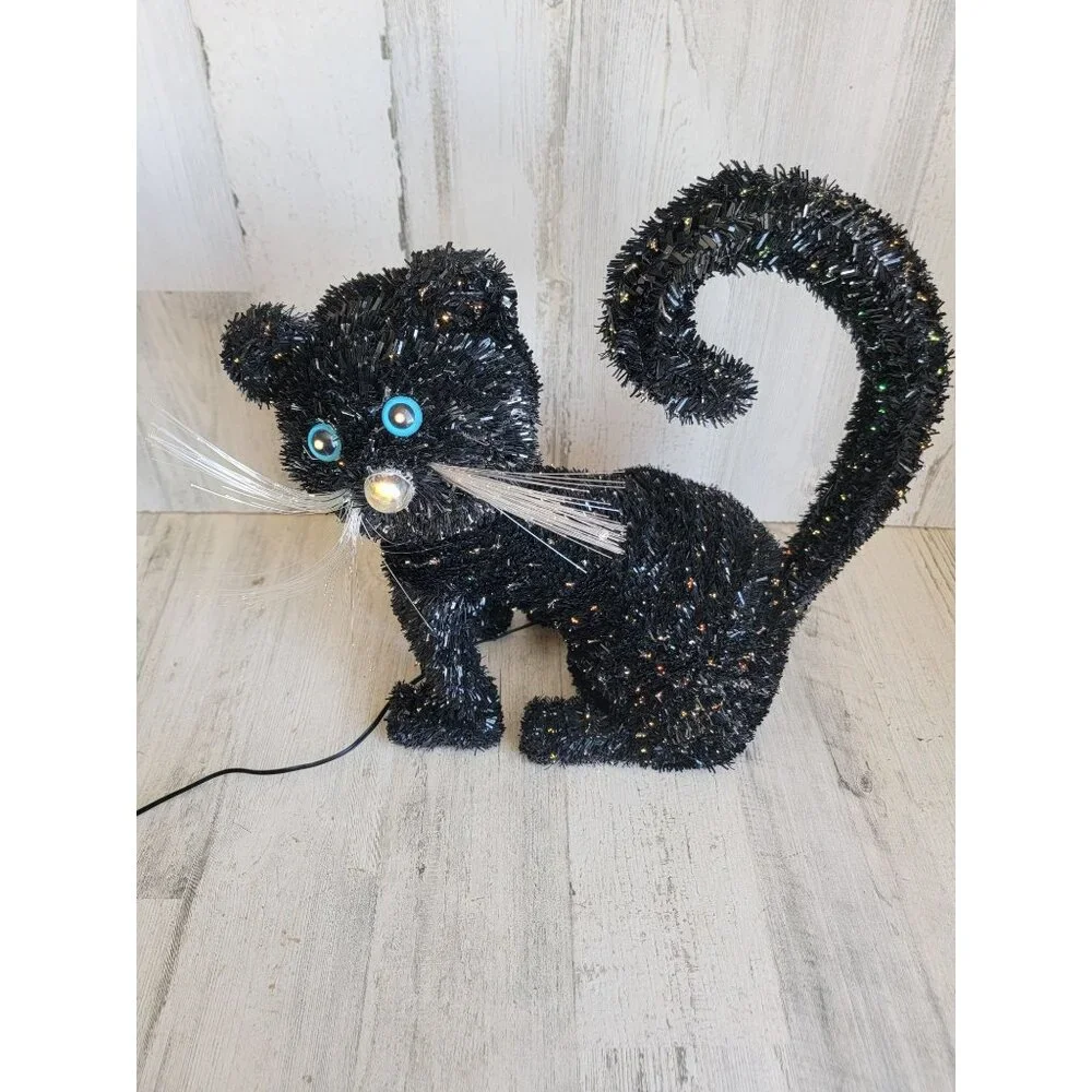 Fiber optic black‎ cat multi-color Halloween home decor